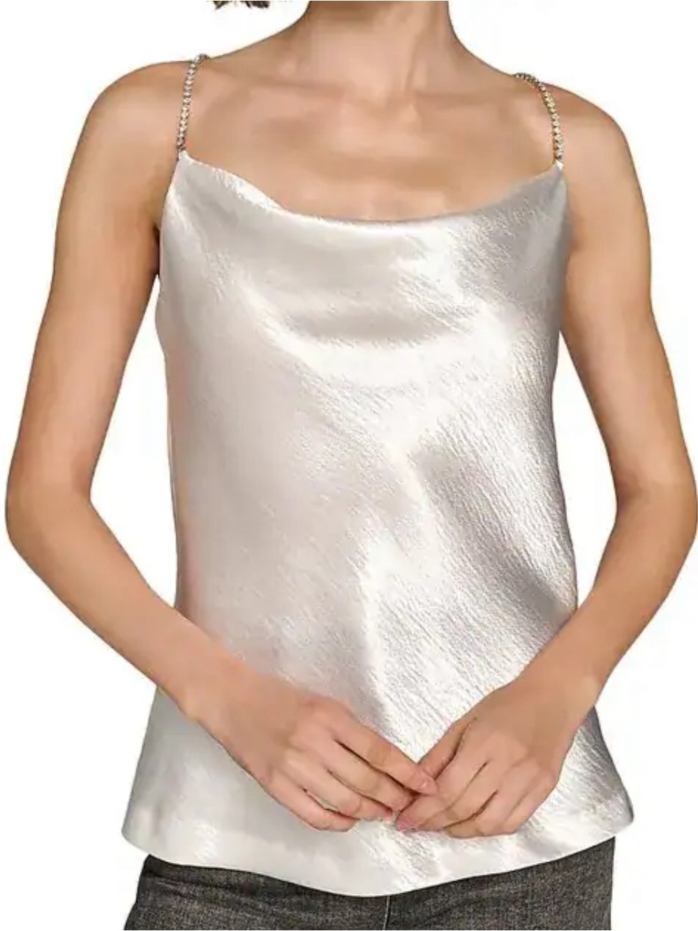 Karl Lagerfeld Pearl Satin Cowl Camisole with Chain Straps .NWOT